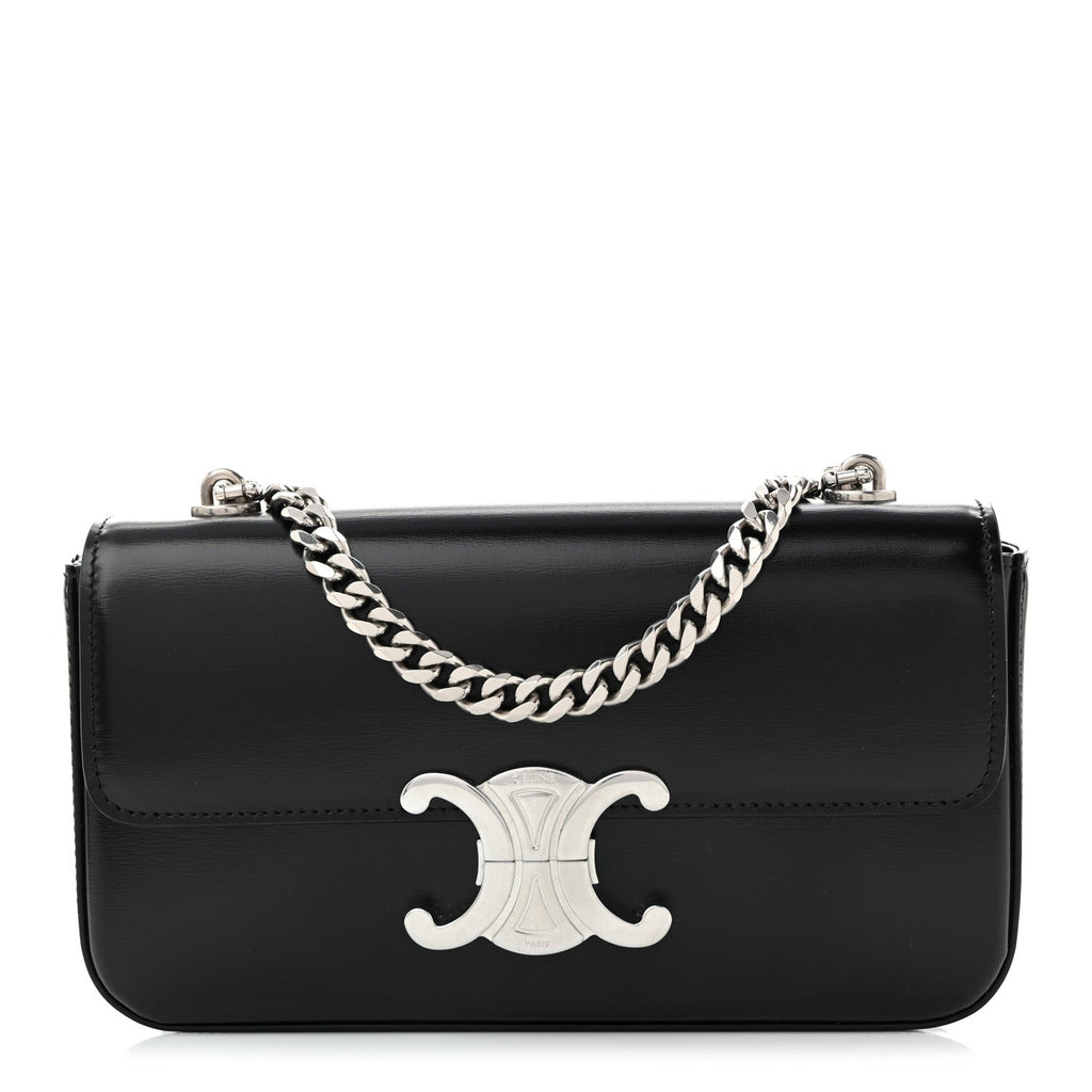 Shiny Calfskin Triomphe Chain Shoulder Bag Black