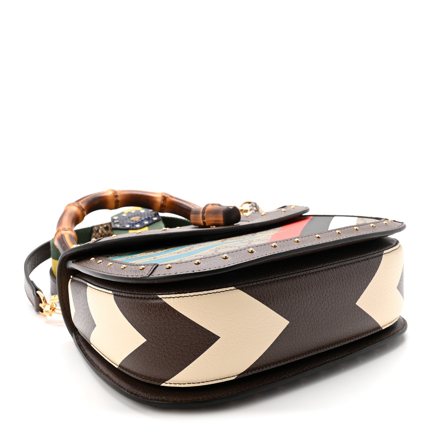 GG Supreme Monogram Studded Calfskin 100 Centennial Geometric Medium Bamboo 1947 Top Handle Bag Beige Ebony Multicolor