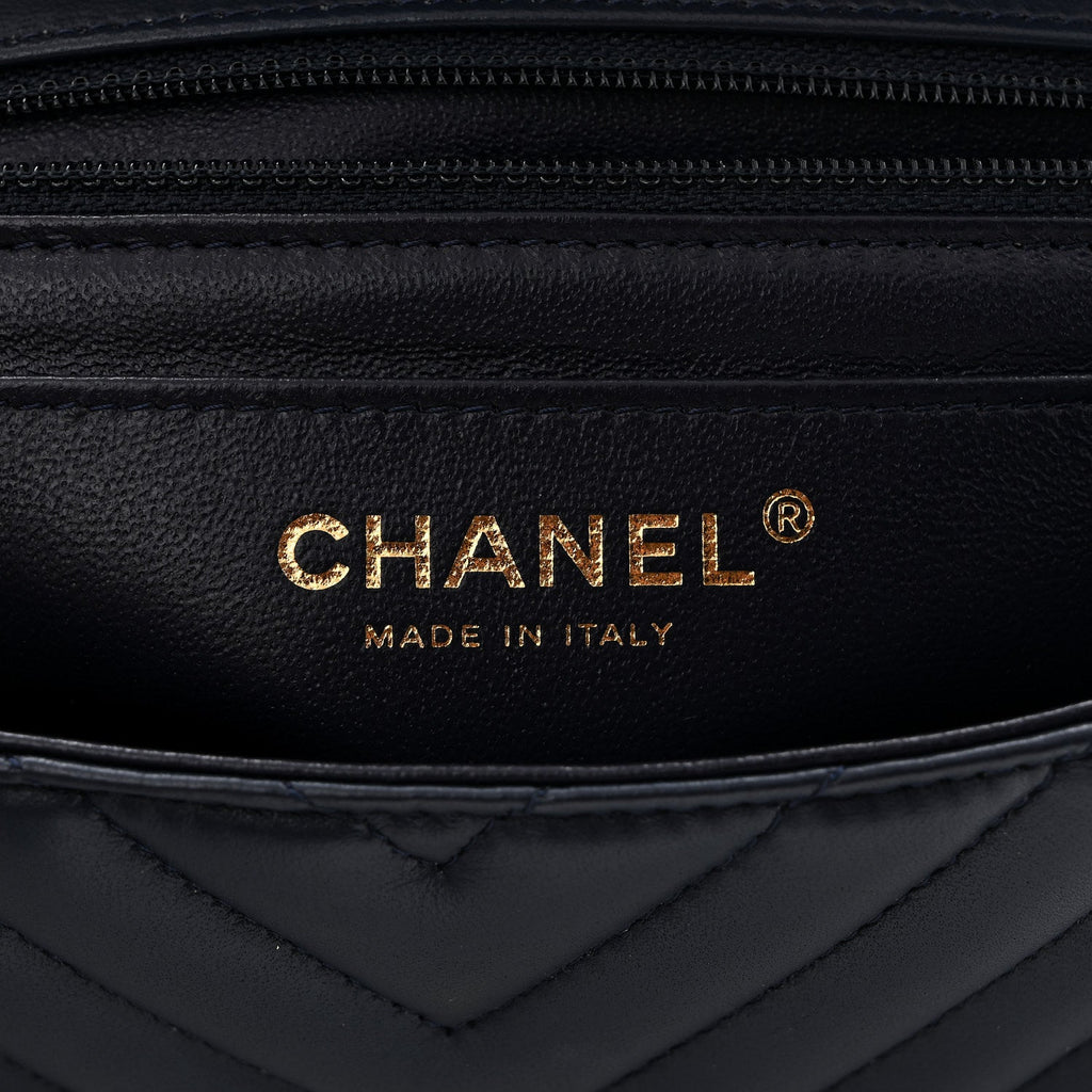 Lambskin Chevron Quilted Mini Rectangular Flap Navy