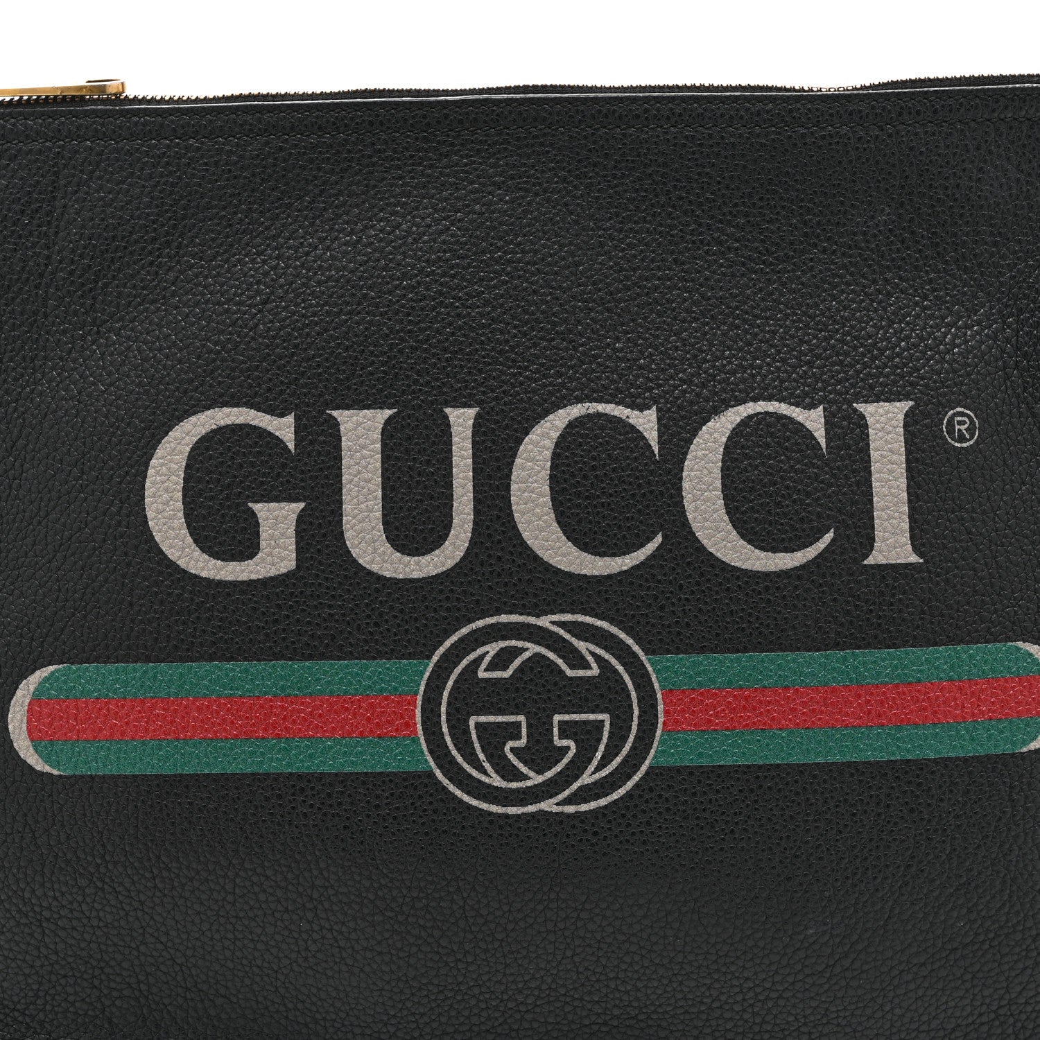 Pebbled Calfskin Medium Logo Portfolio Clutch Black