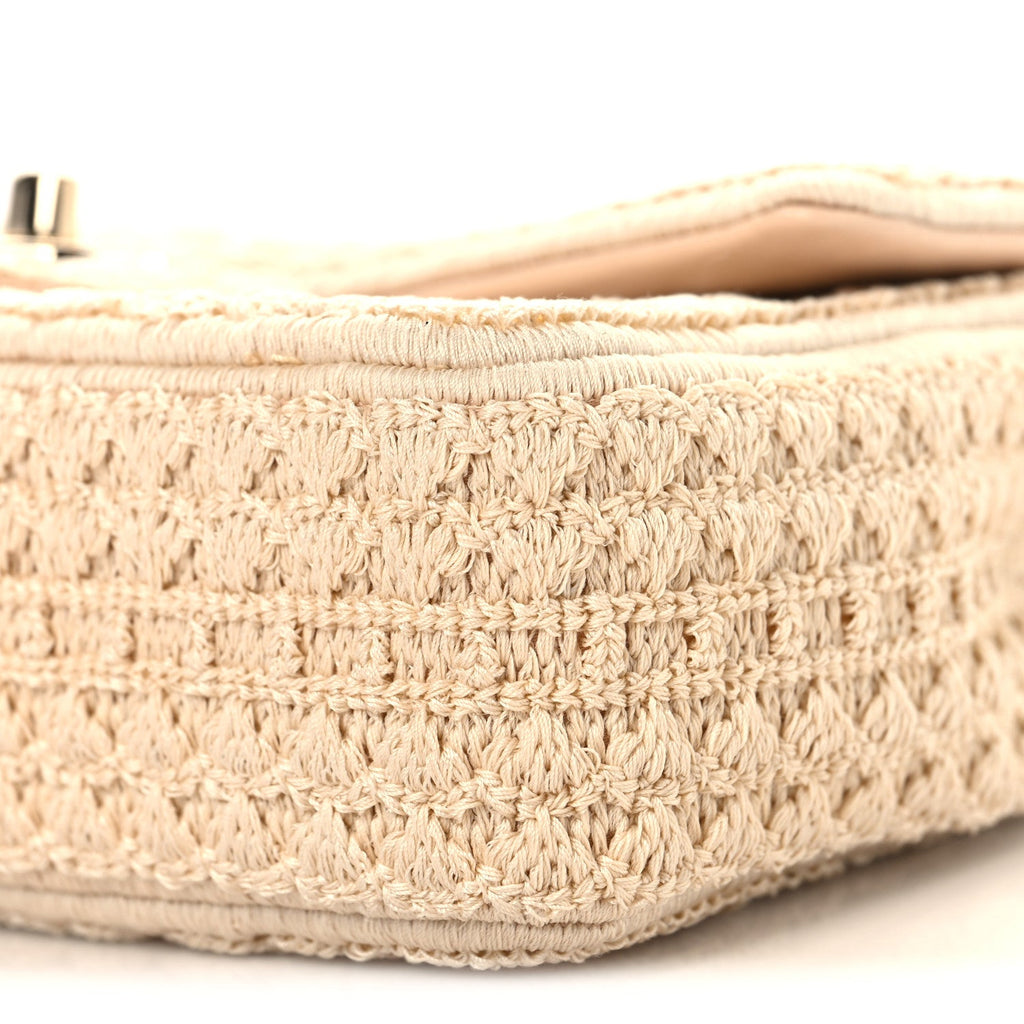 Crochet Embroidered Mini Rectangular Flap Beige