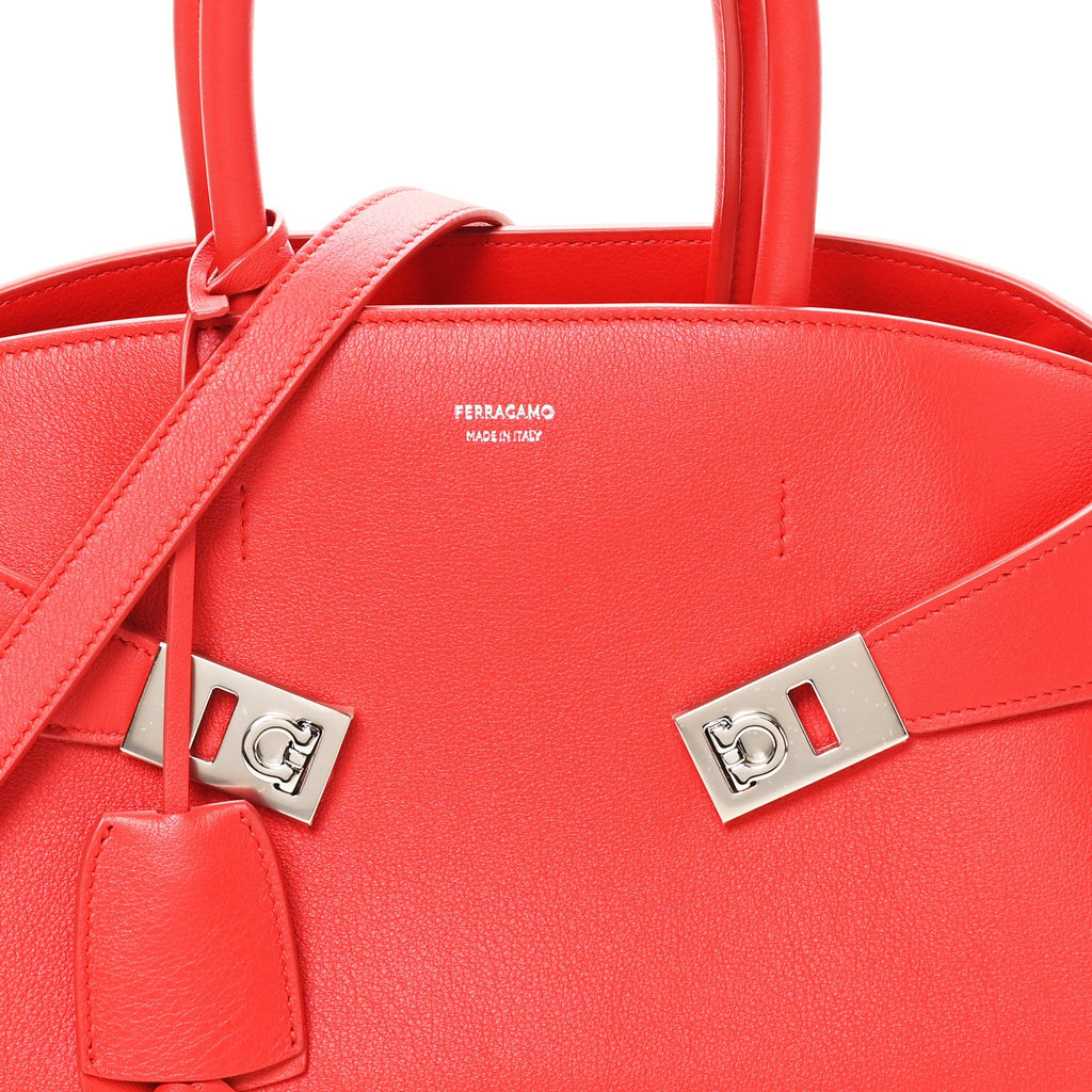 Natural Grain Calfskin Medium Hug Bag Flame Red