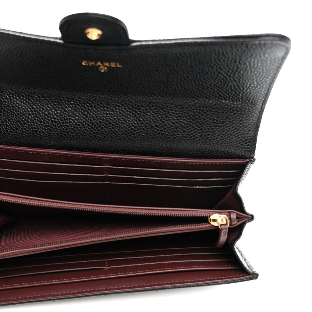 Caviar Quilted Large Gusset Flap Wallet Black