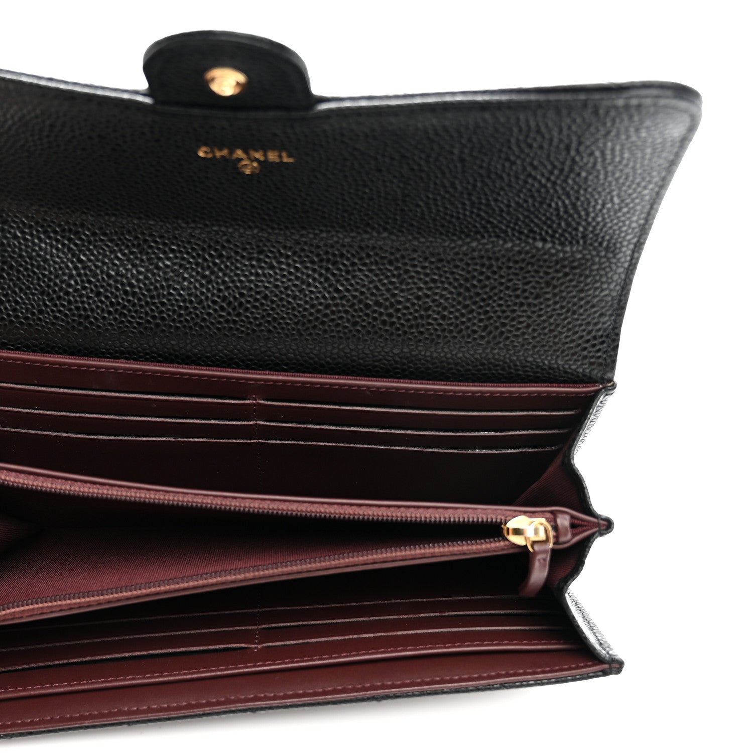 Caviar Quilted Large Gusset Flap Wallet Black