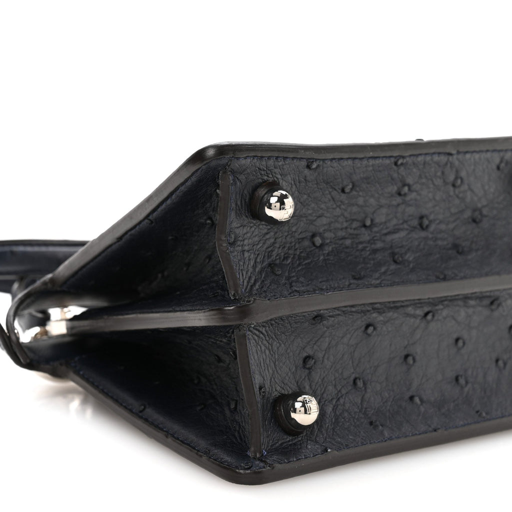 Ostrich Shiny Nappa Petite Peekaboo I SEE U Satchel Dark Blue