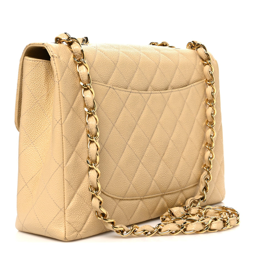 Caviar Quilted Jumbo Single Flap Beige