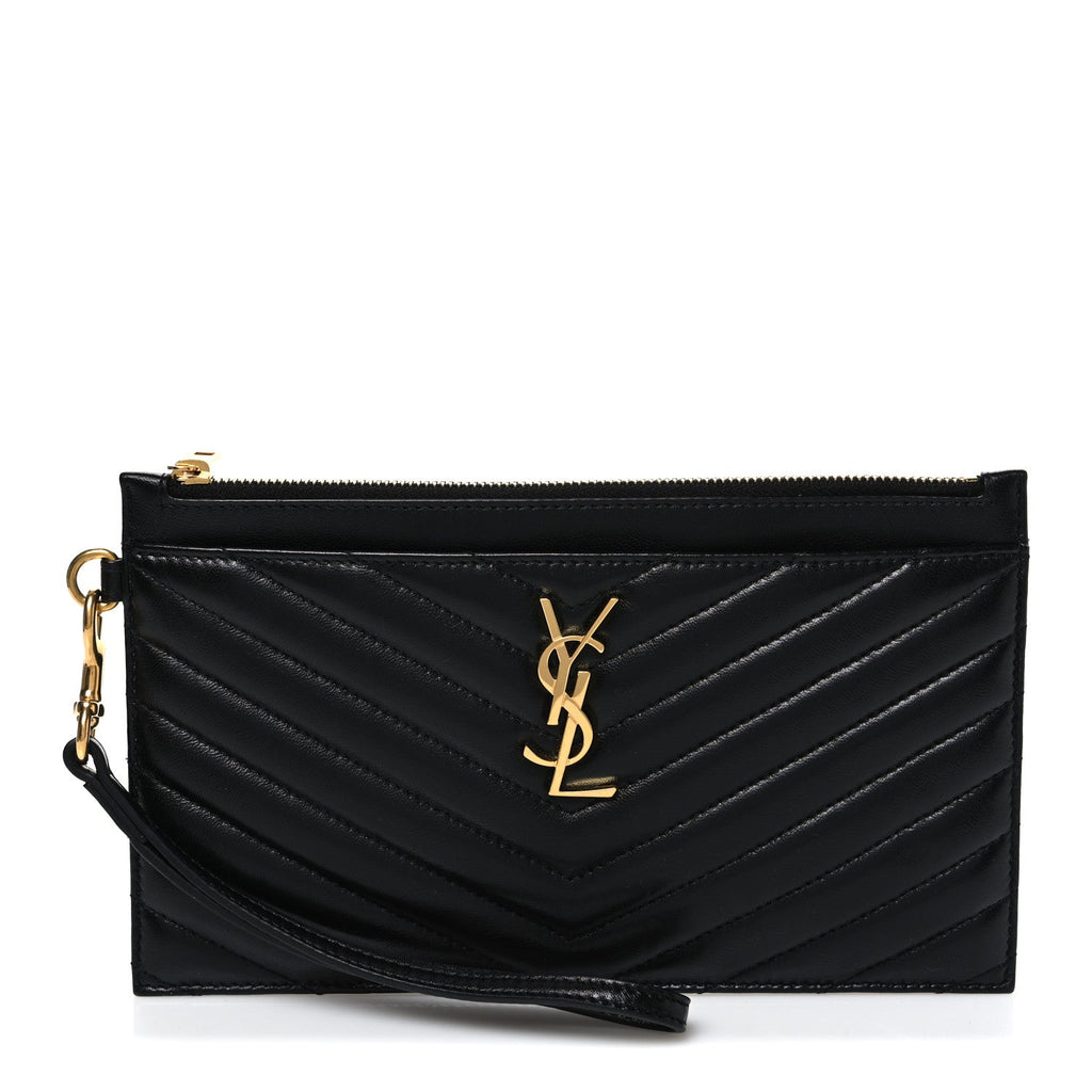 Lambskin Chevron Monogram Large Bill Pouch Black