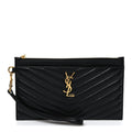 Lambskin Chevron Monogram Large Bill Pouch Black
