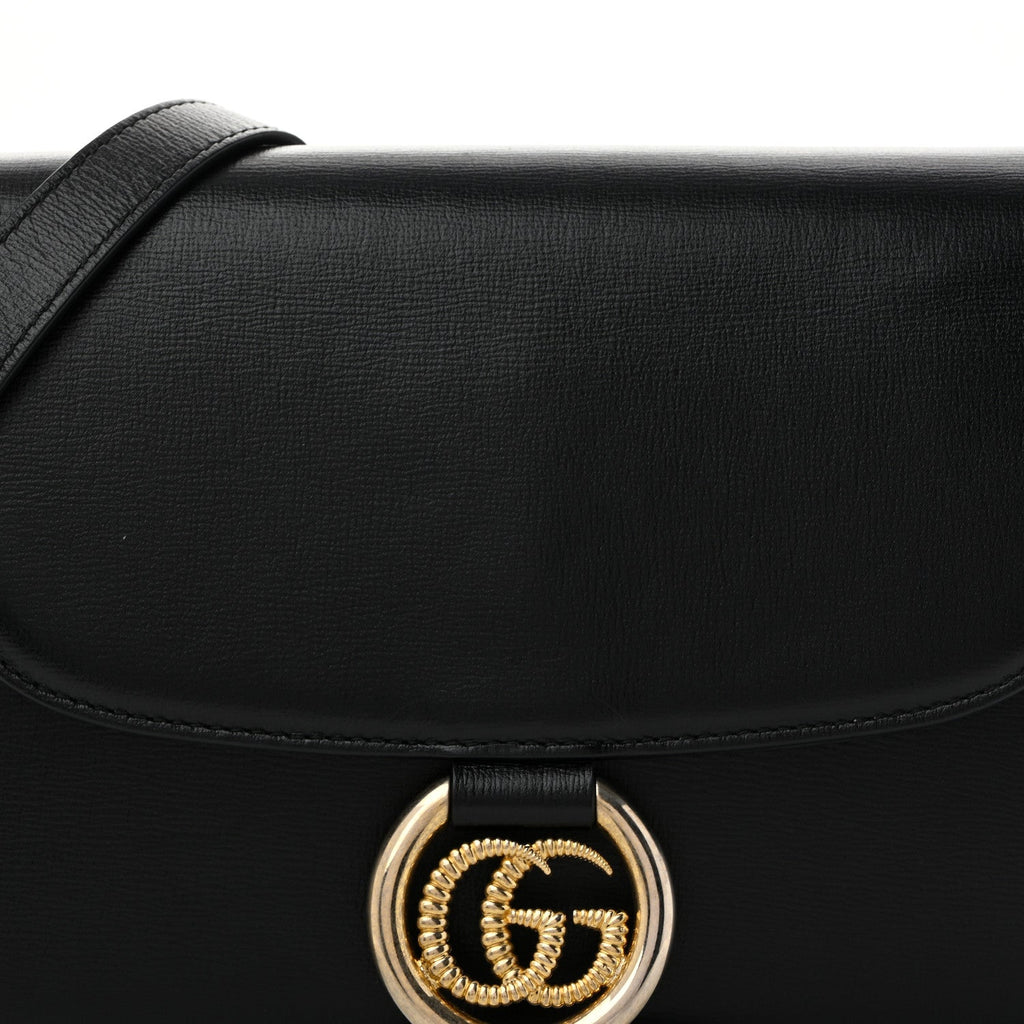 Textured Calfskin Small Torchon GG Ring Shoulder Bag Black