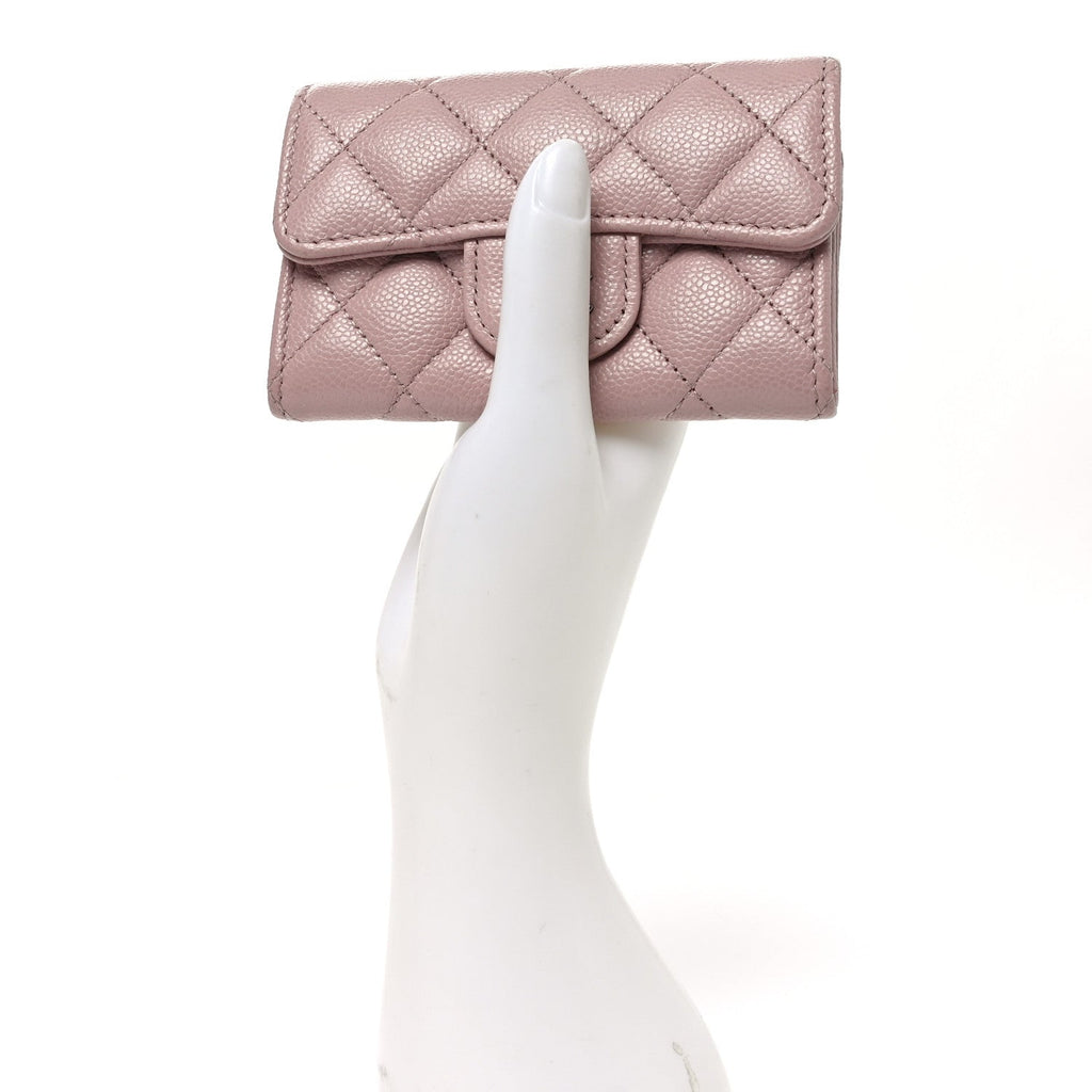 Caviar Quilted Flap Card Holder Wallet Light Pink