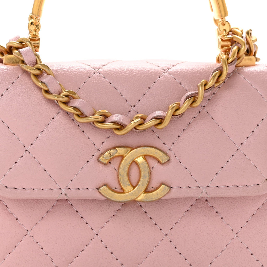 Lambskin Enamel Quilted Mini Top Handle Flap Pink