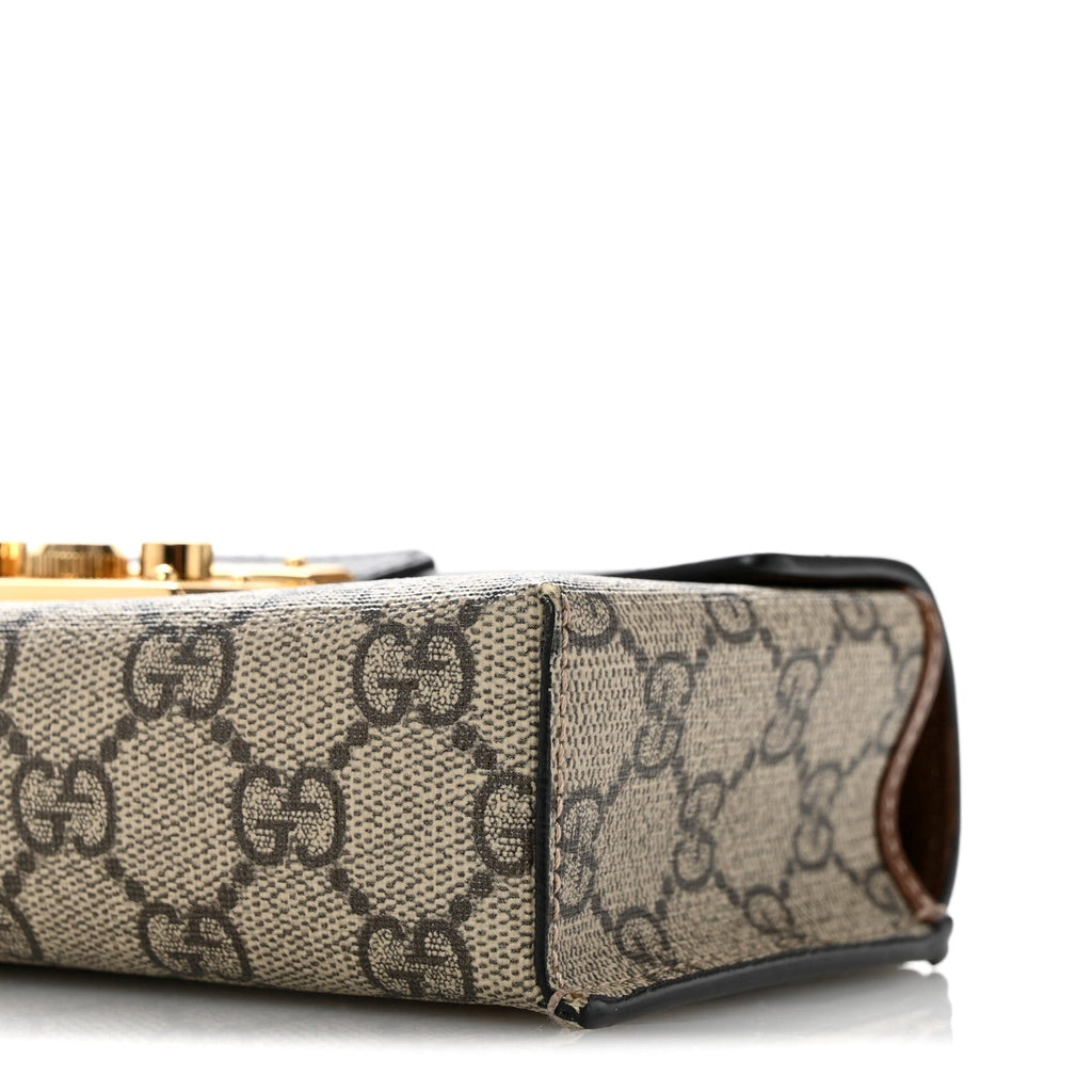 GG Supreme Monogram Calfskin Mini Padlock Top Handle Shoulder Bag Beige Black Cuir