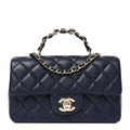Lambskin Quilted Mini Chain Top Handle Rectangular Flap Navy