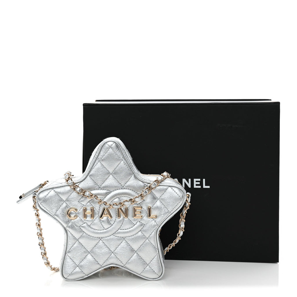 Metallic Lambskin Walk Of Fame Bag Silver
