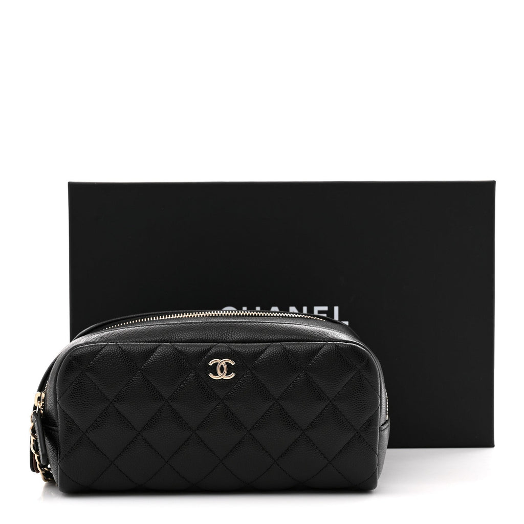 Caviar Quilted Toiletry Case With Chain Black