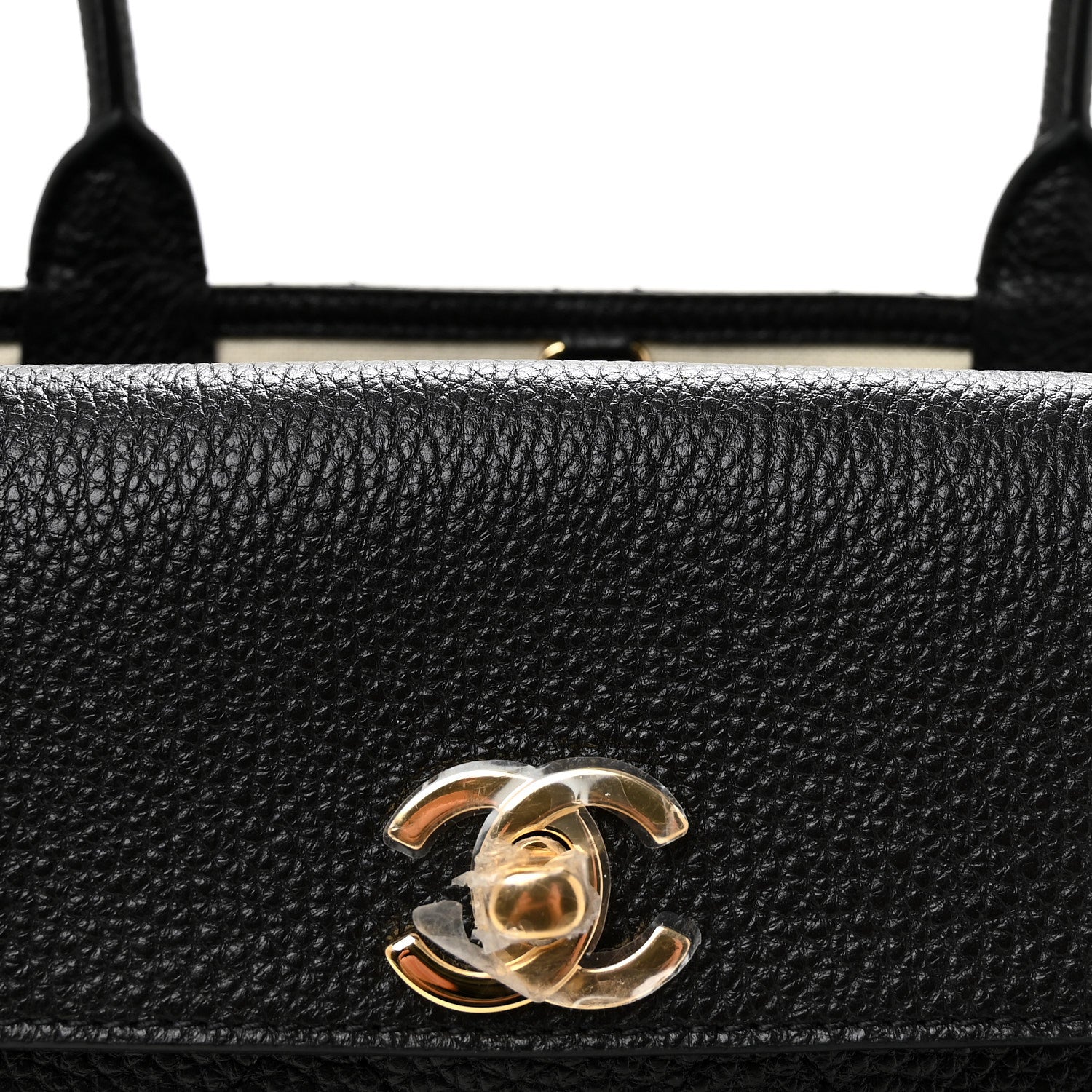 Grained Calfskin Stitched Urban Essentials Small Shopping Bag Black