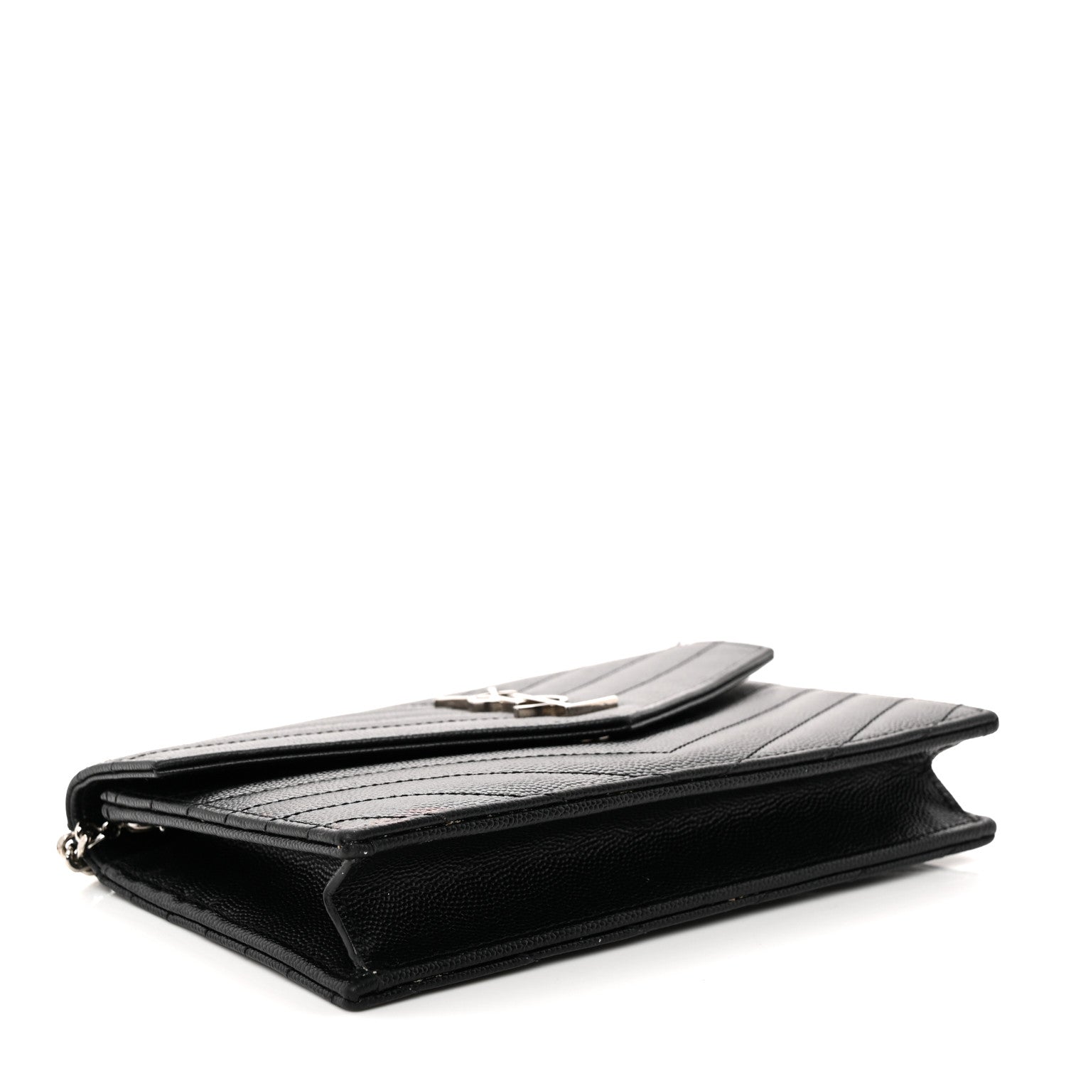 Grain De Poudre Matelasse Chevron Monogram Envelope Chain Wallet Black