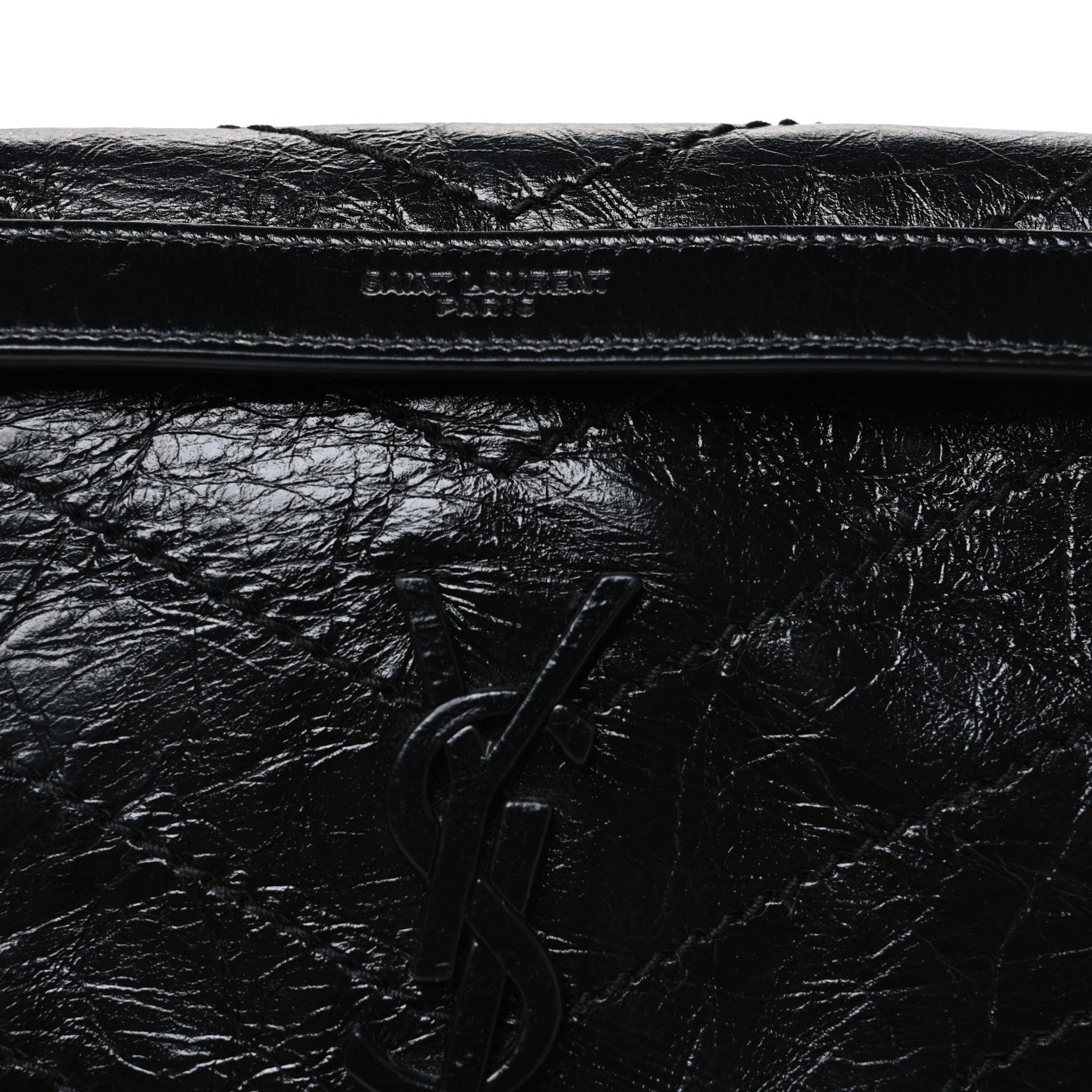 Crinkled Calfskin Matelasse Monogram Baby Niki Chain Satchel Black