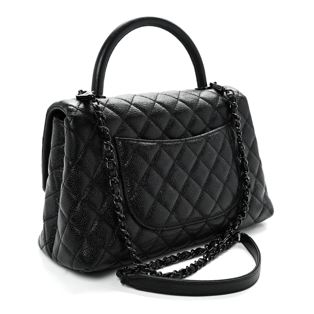Caviar Quilted Small Coco Handle Flap So Black