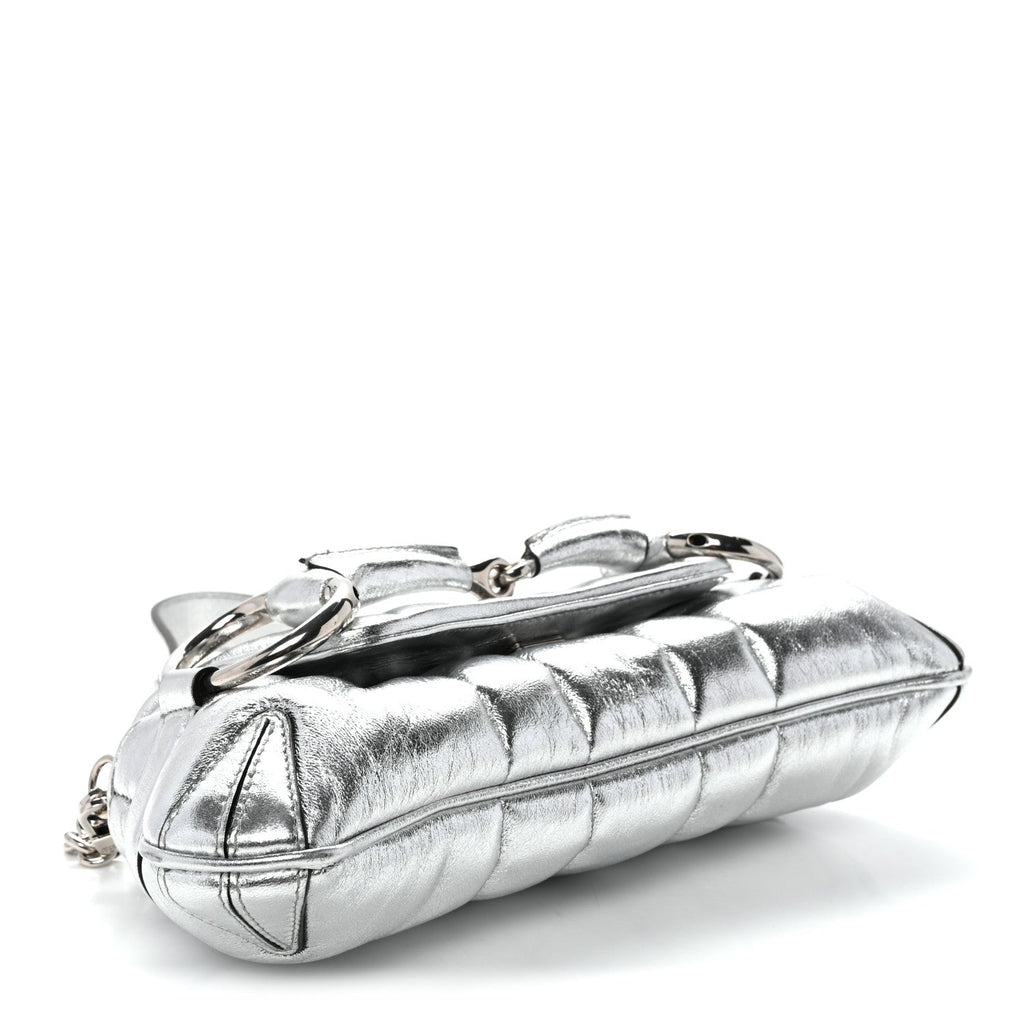 Metallic Nappa Vertical Matelasse Small Maxi Horsebit Chain Shoulder Bag Silver