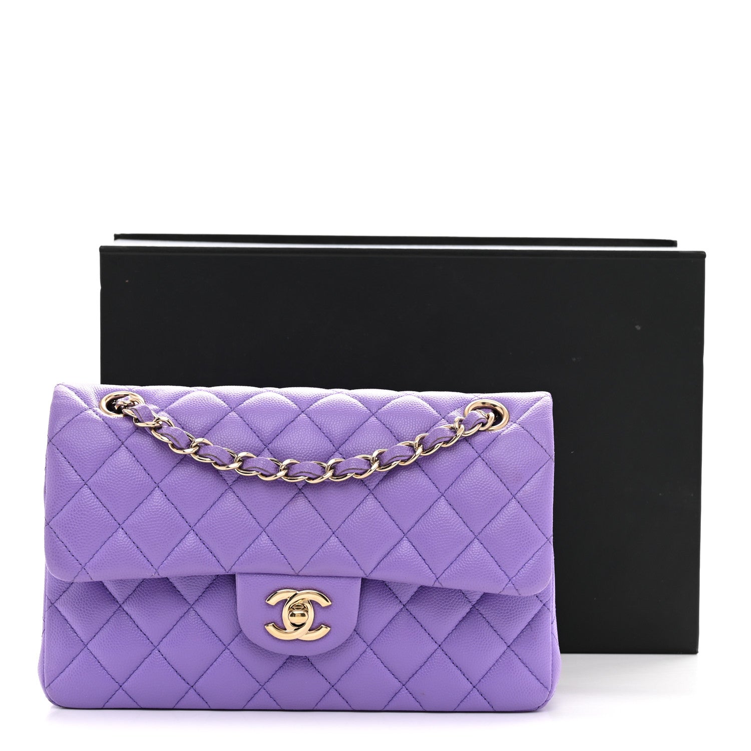 Caviar Quilted Small Double Flap Purple