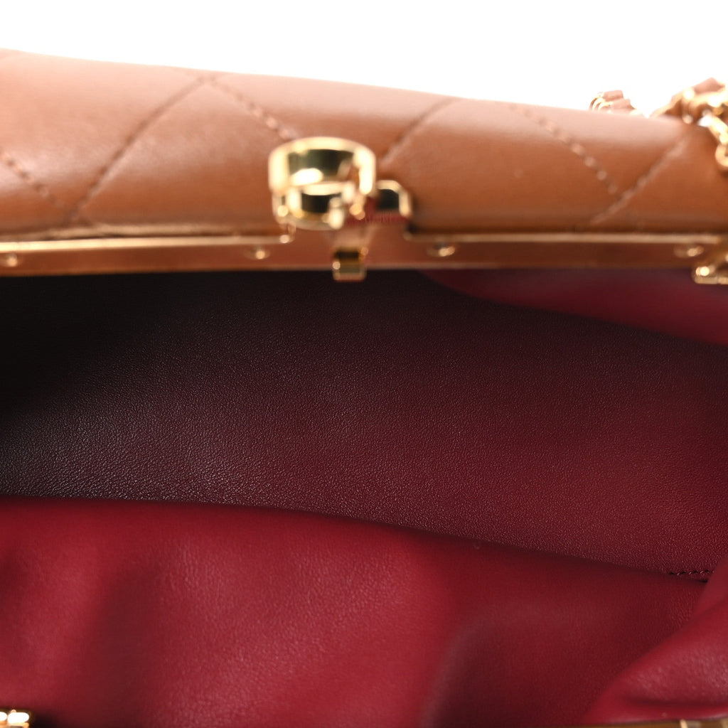 Lambskin Quilted Clutch With Chain Brown