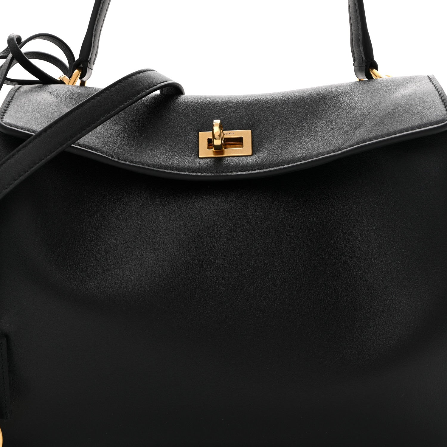 Natural Smooth Calfskin Small Rodeo Top Handle Handbag Black
