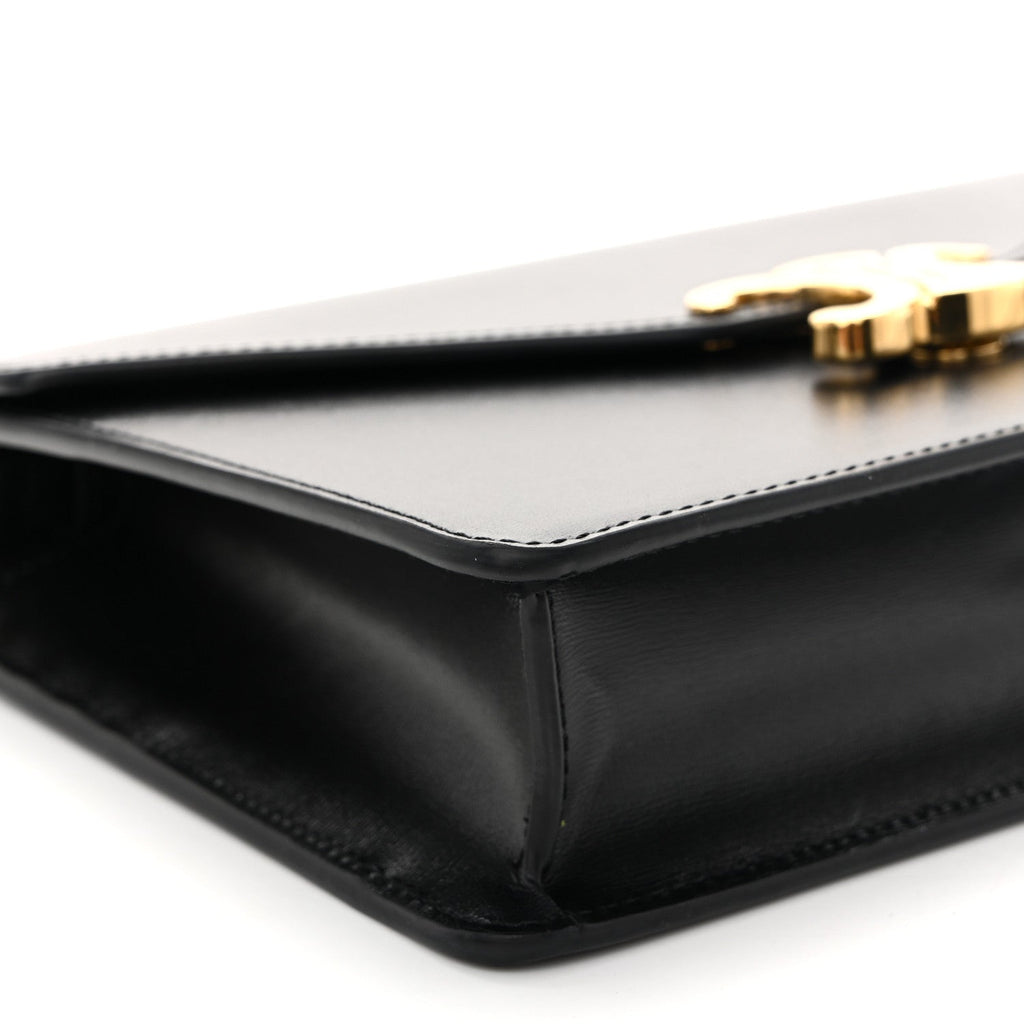 Shiny Calfskin Triomphe Margo Wallet on Chain Black