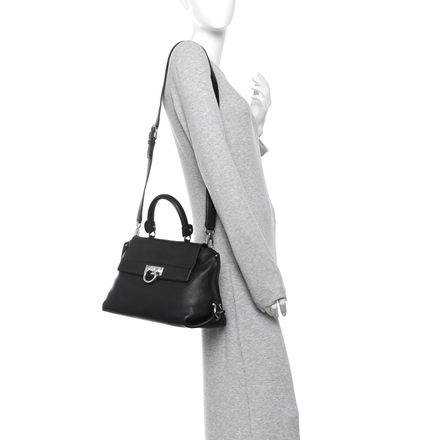 Grained Calfskin Sofia Satchel Black