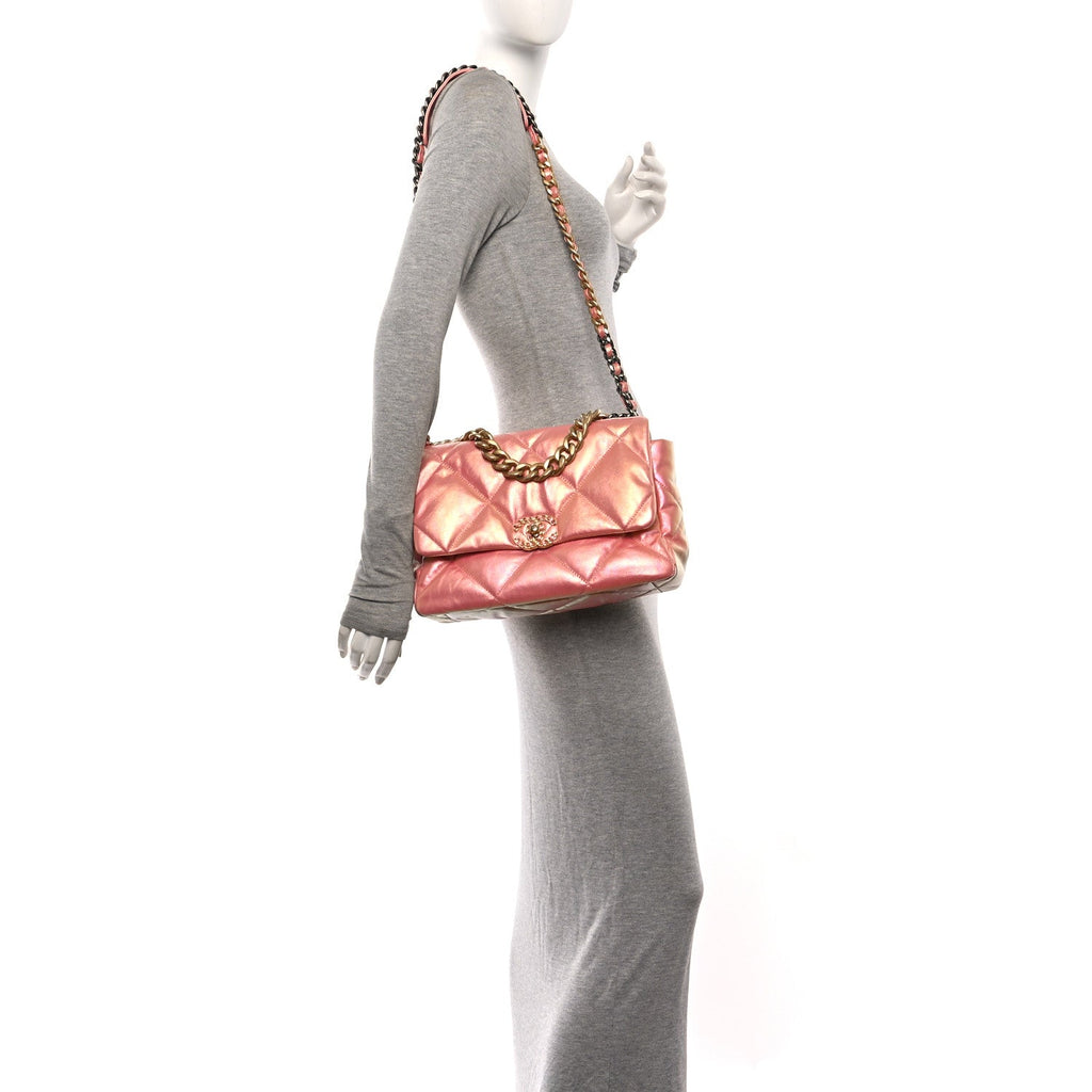 Iridescent Lambskin Quilted Large Chanel 19 Flap Pink