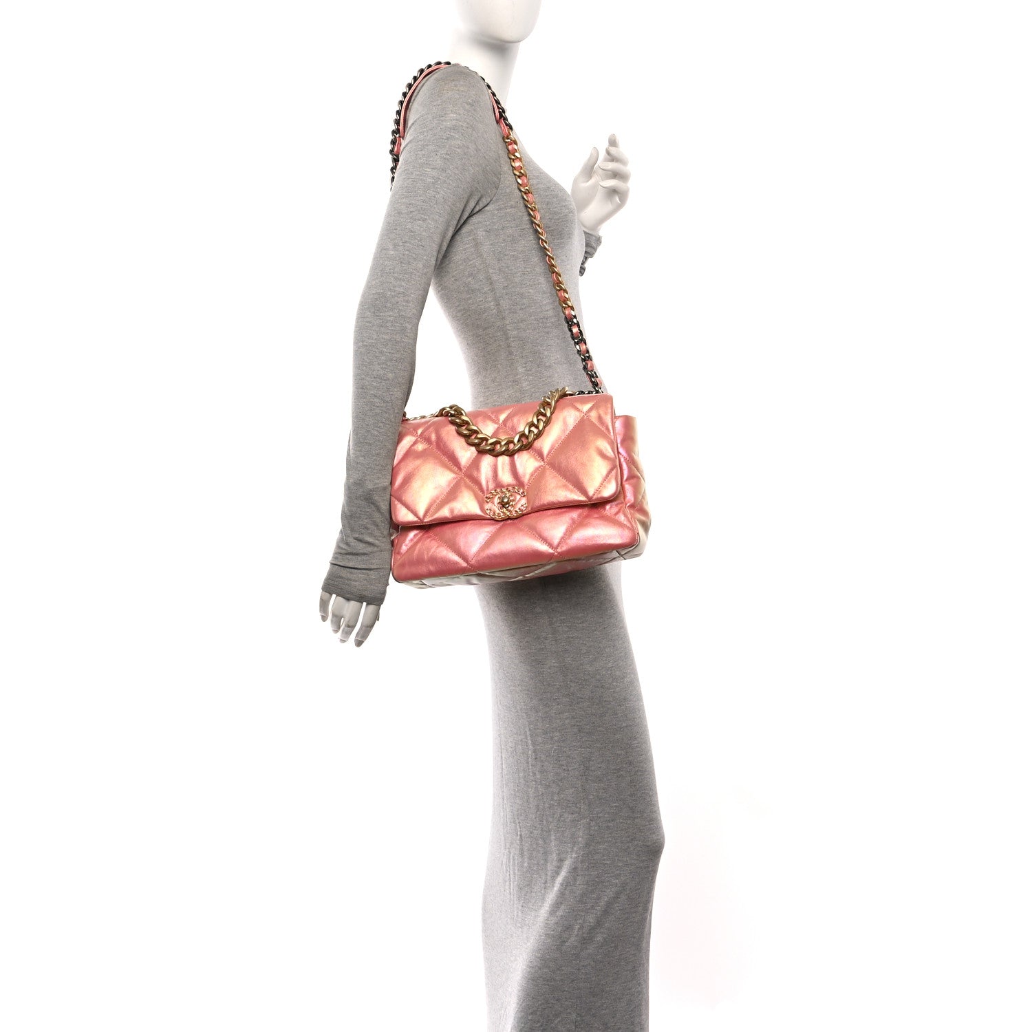 Iridescent Lambskin Quilted Large Chanel 19 Flap Pink