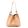 Calfskin Drawstring Small Drawstring Shoulder Bag Beige