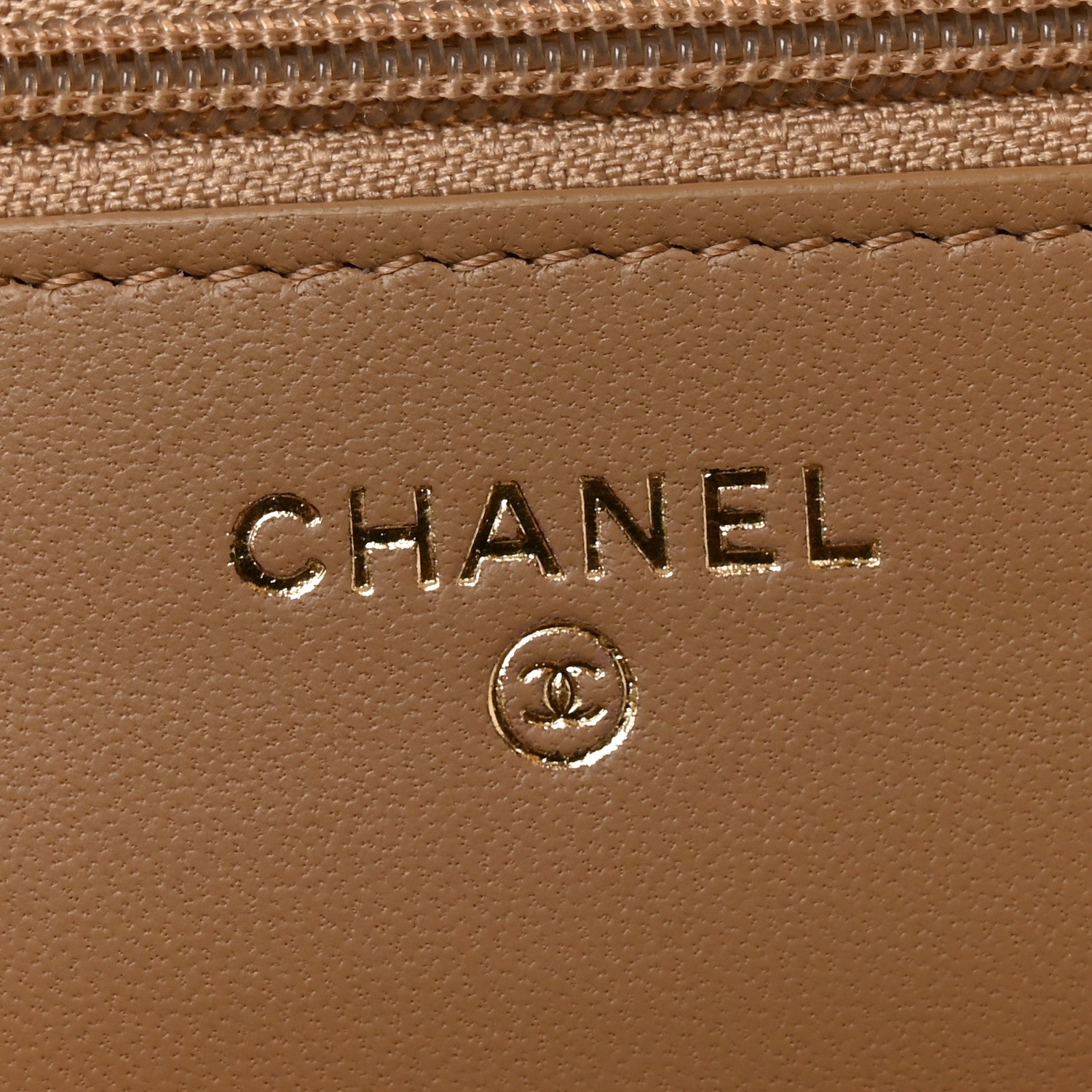 Lambskin Quilted CC Pearl Crush Wallet on Chain WOC Beige