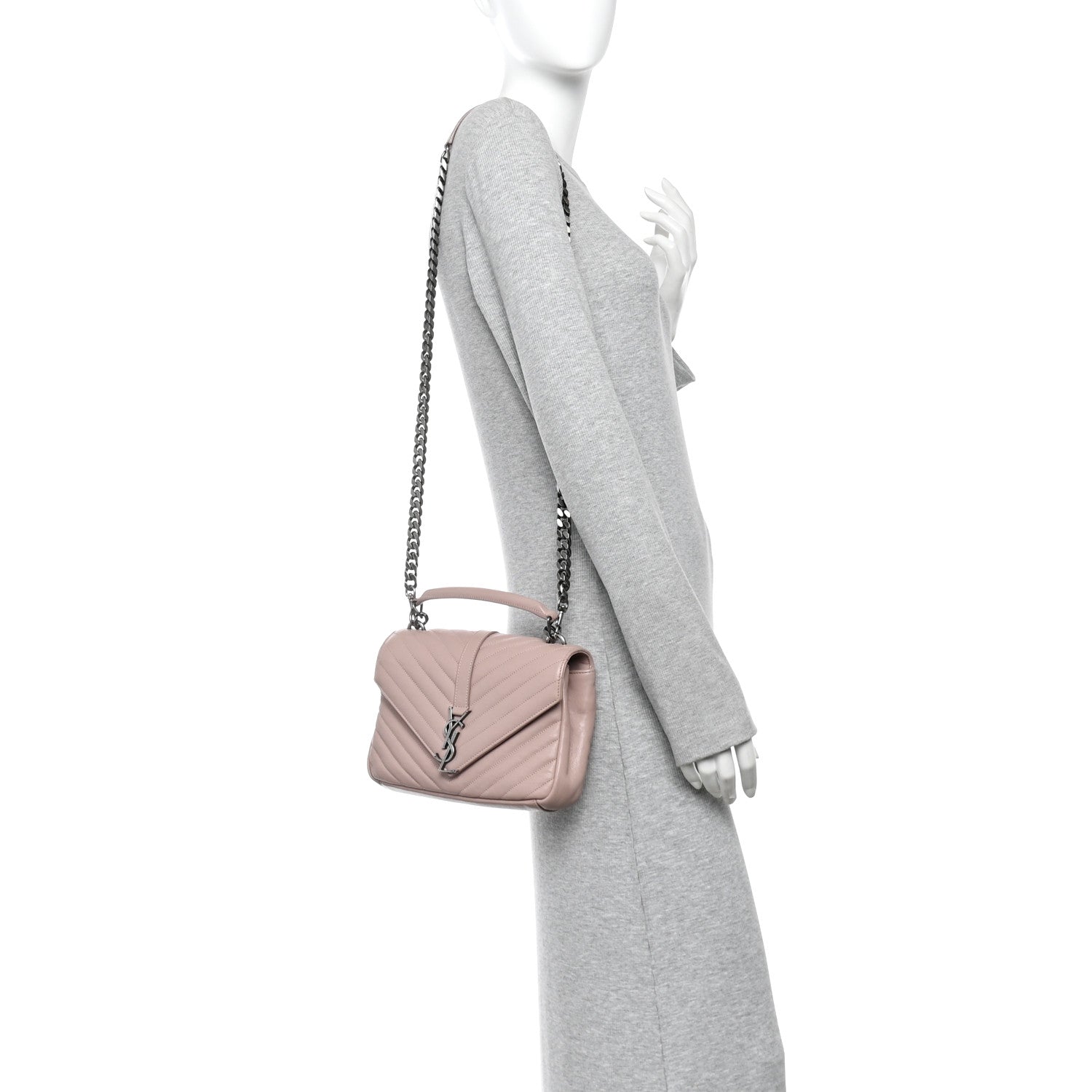 Sheepskin Matelasse Chevron Monogram Medium College Bag Rose Poudre