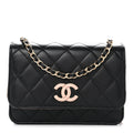 Lambskin Quilted Mini Wallet on Chain WOC Black Pink