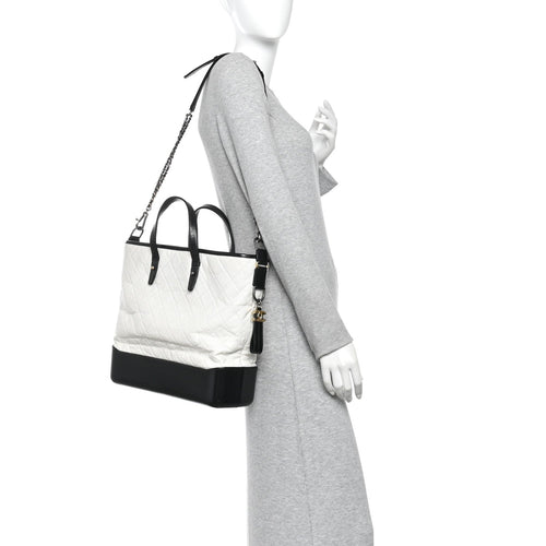 Aged Calfskin Quilted Large Gabrielle Shopping Tote White Black