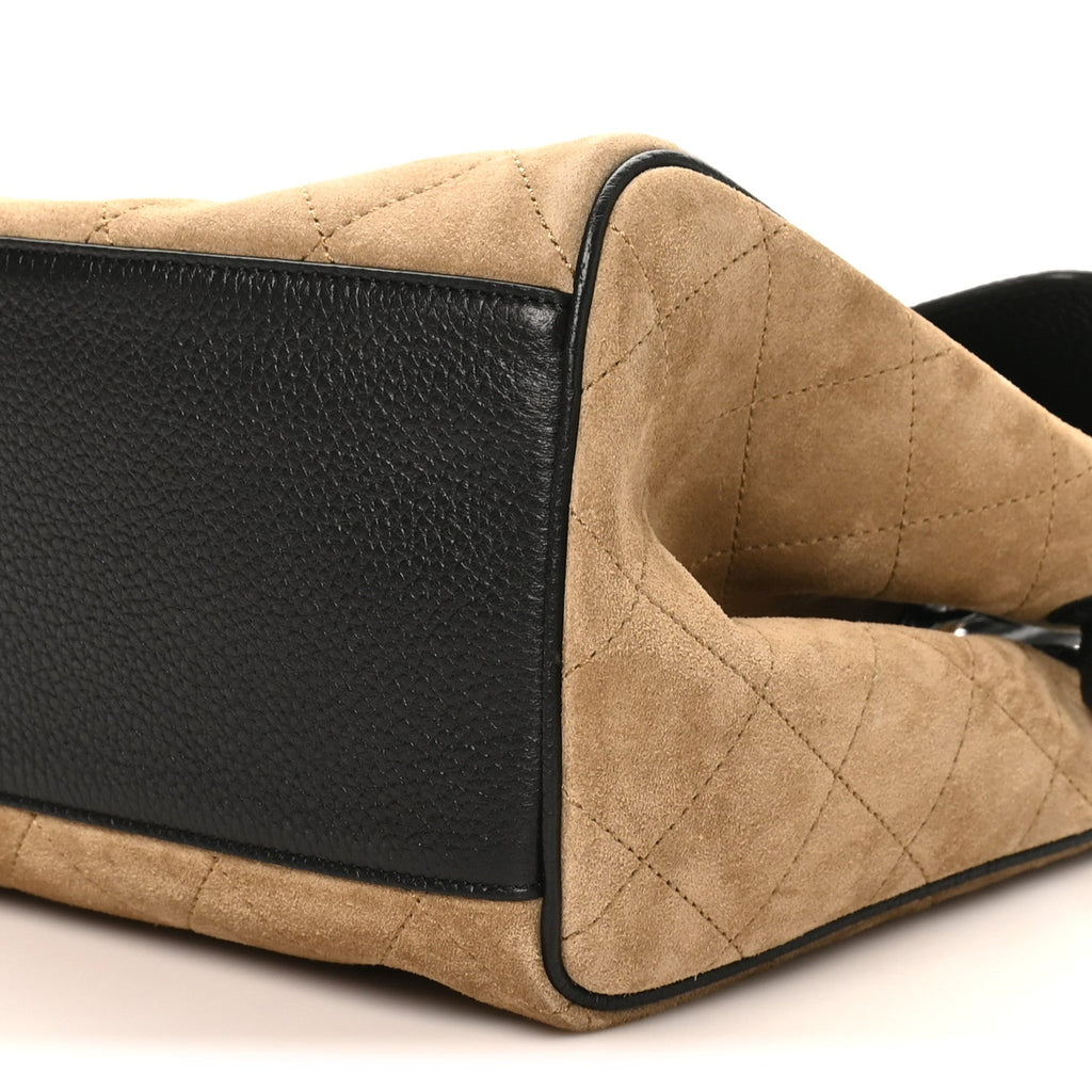 Grained Calfskin Suede Urban Essentials Large Shopping Bag Dark Beige Black Dark Beige Black