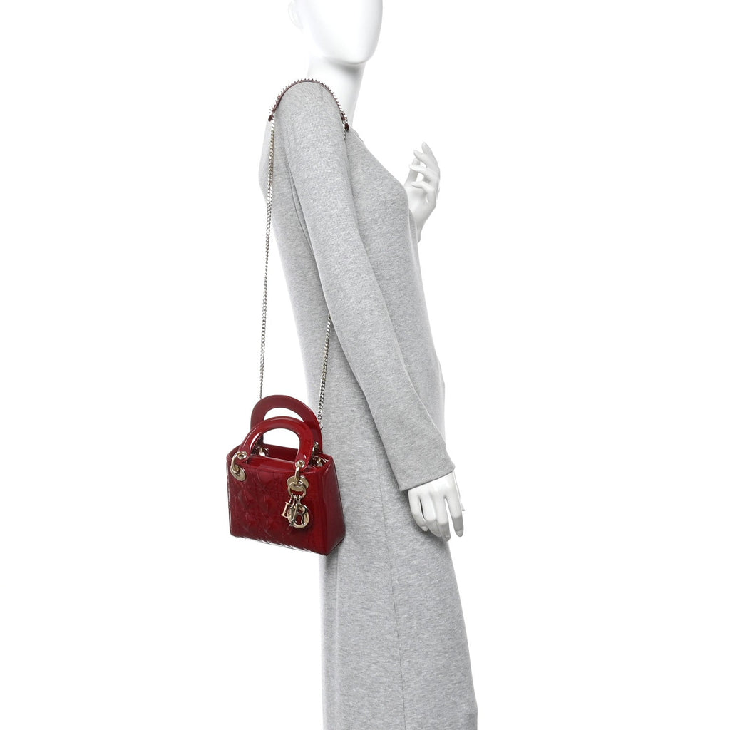Patent Cannage Mini Lady Dior Red