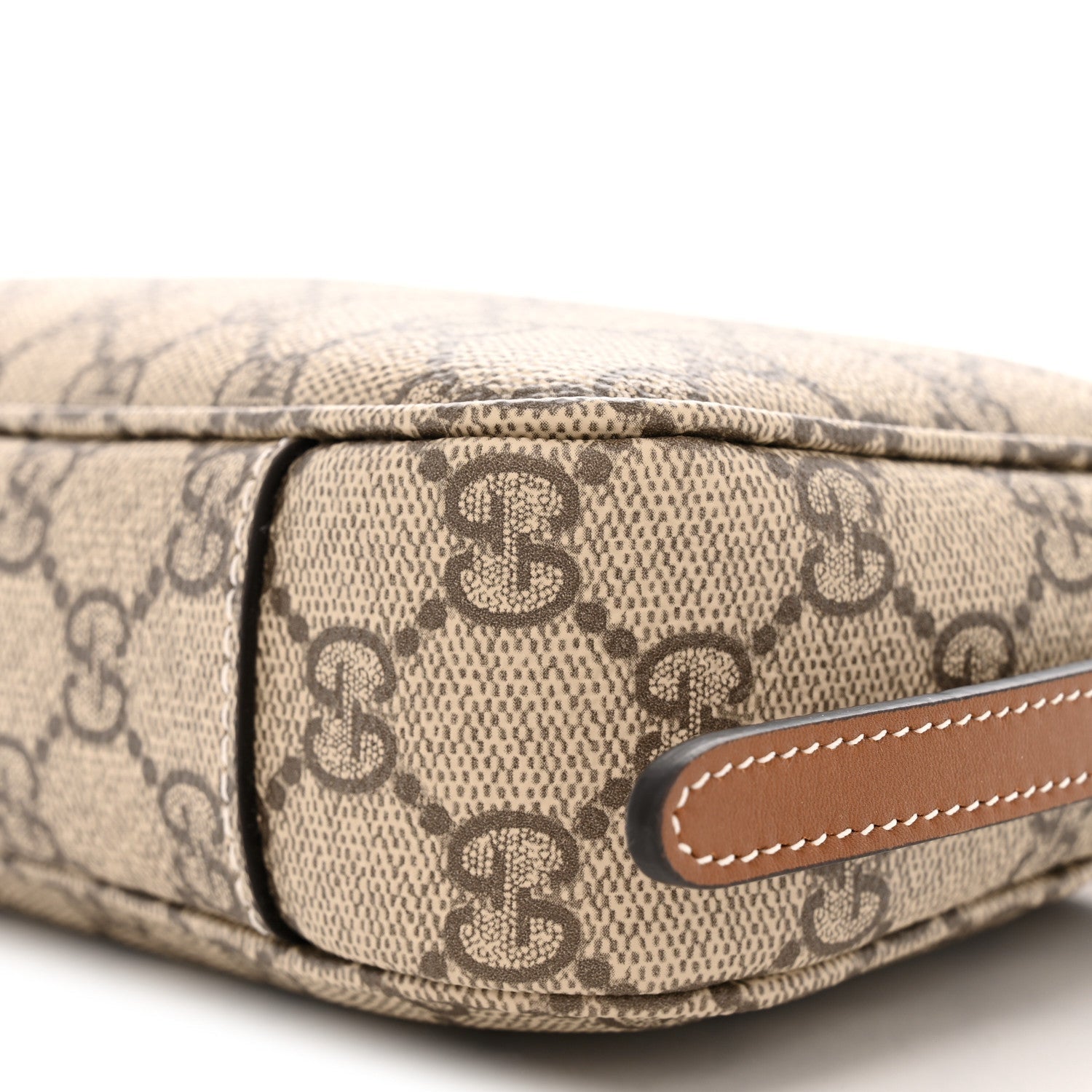 GG Supreme Monogram Textured Calfskin Small Emblem Shoulder Bag Beige Dark Brown