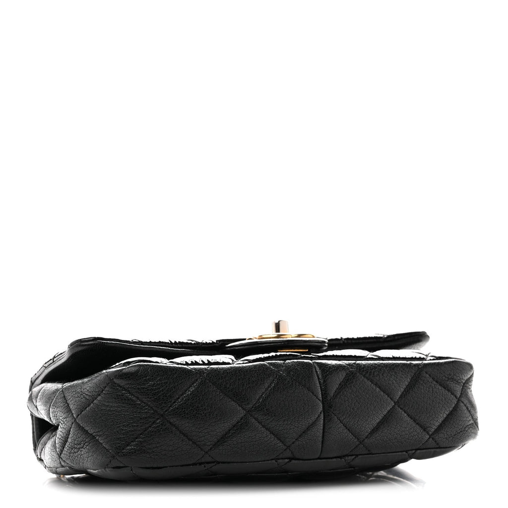 Patent Goatskin Quilted Small CC Eyelet Flap Black