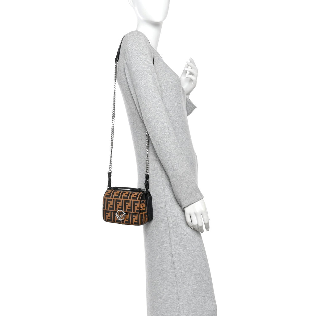 Vitello Dolce F is Fendi FF Embossed Micro Double Baguette Tobacco Black