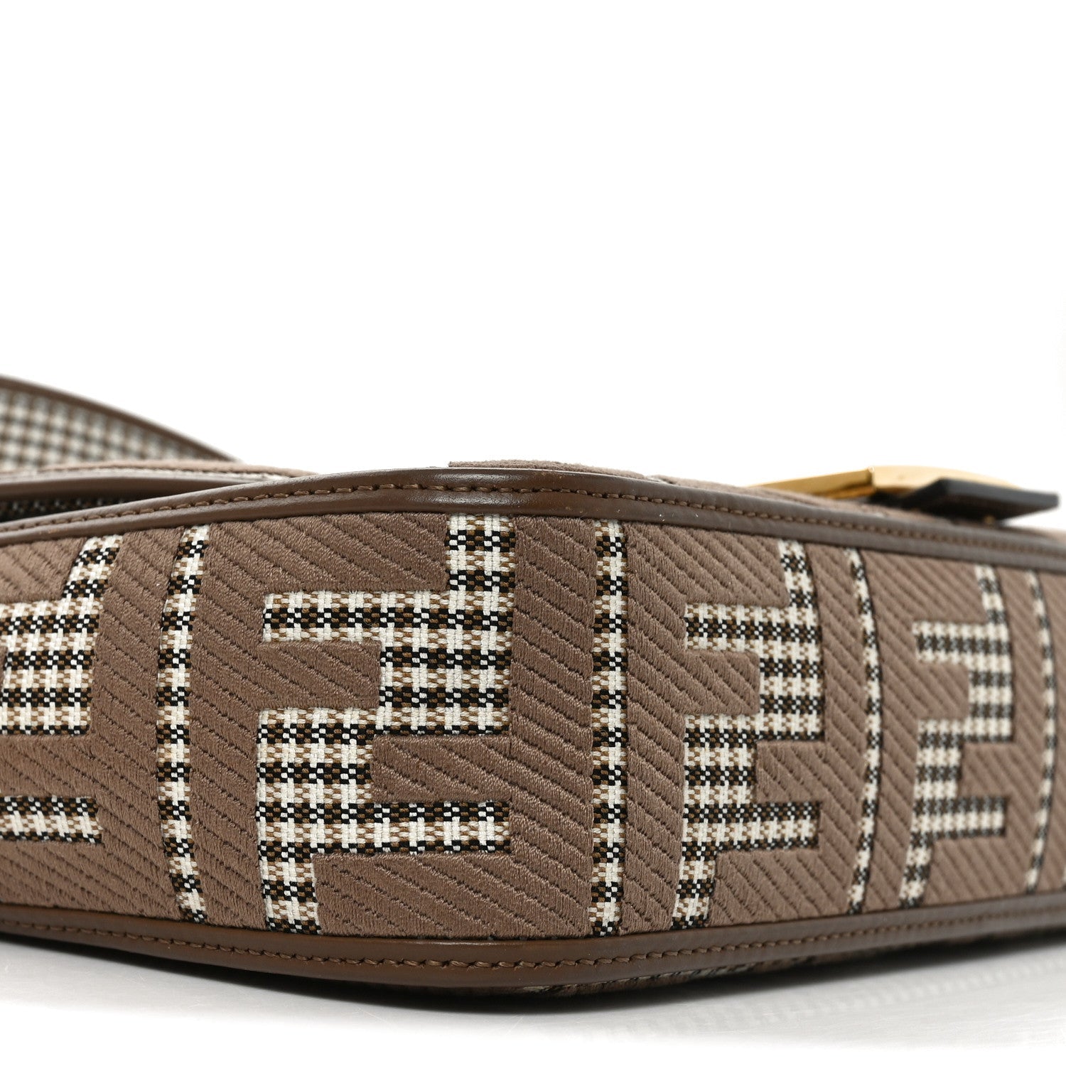 Wool Vitello King Houndstooth FF Embroidered Baguette Beige Moro