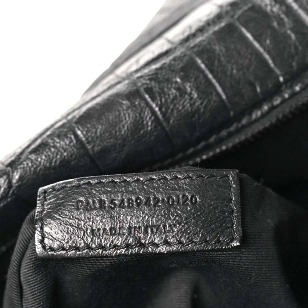 Crocodile Embossed Lambskin Monogram Medium Niki Chain Satchel Black