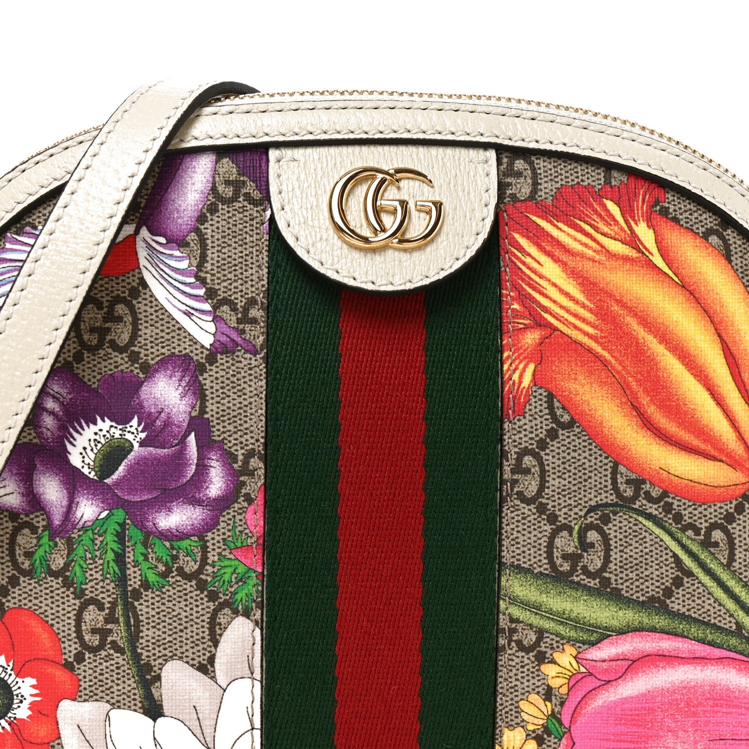 GG Supreme Monogram Flora Web GG Small Ophidia Dome Shoulder Bag White