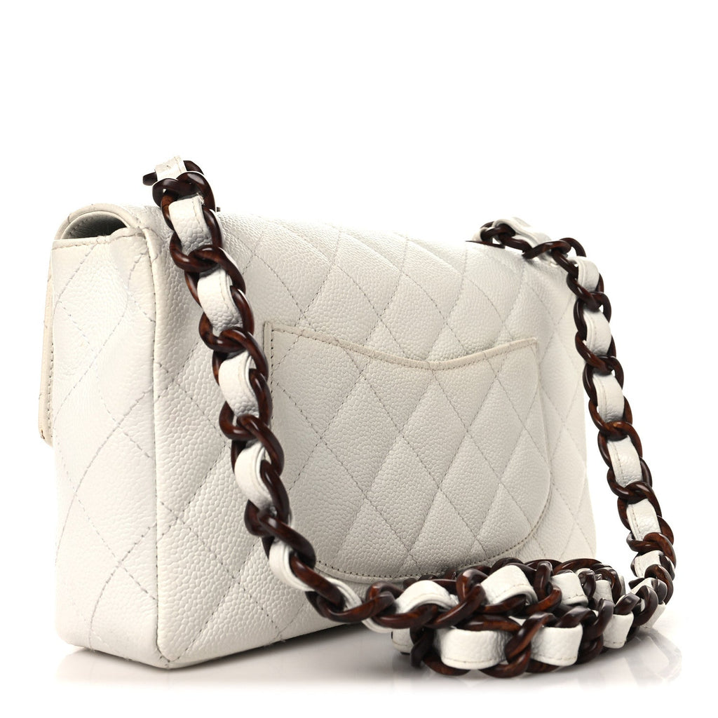 Caviar Quilted Tortoise Medium Single Flap White