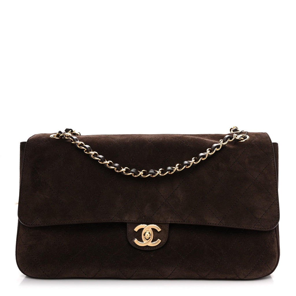 Suede Calfskin Small Souplissimo Maxi Flap Dark Brown