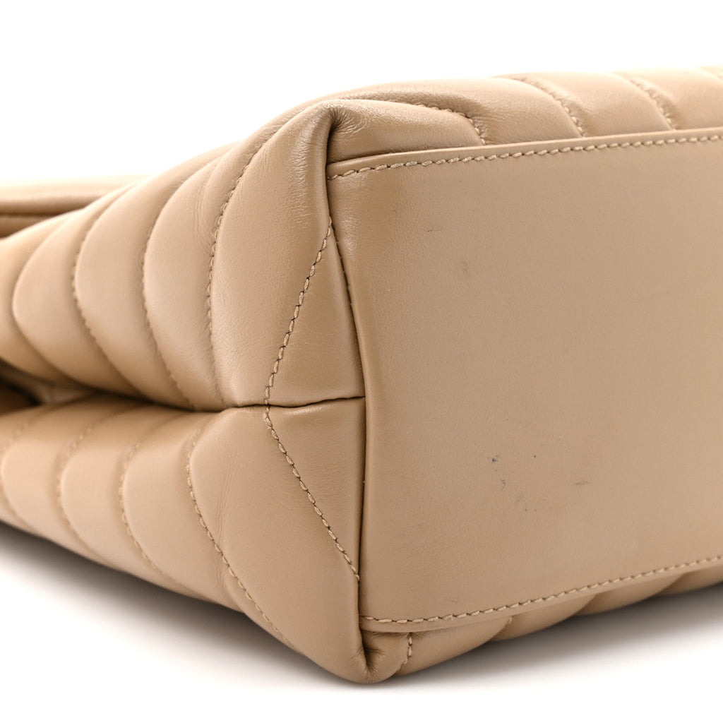 Calfskin Y Quilted Monogram Medium Loulou Chain Satchel Dark Beige