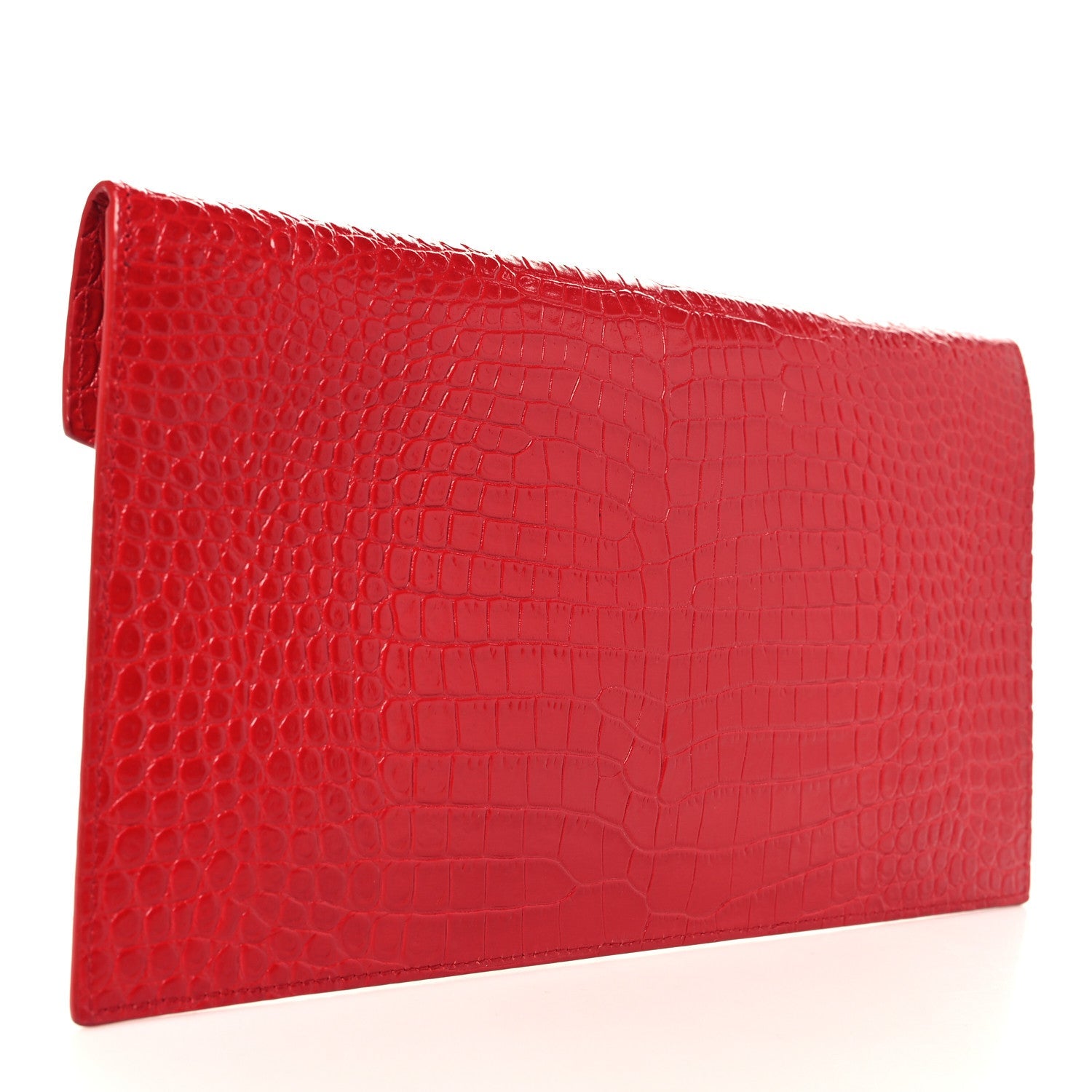 Calfskin Crocodile Embossed Uptown Monogram Pouch Rouge Eros