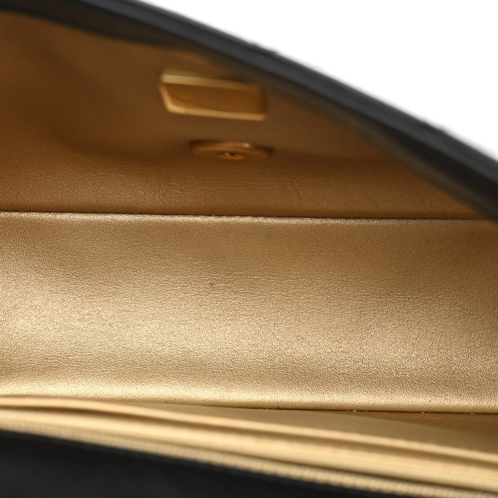 Lambskin Quilted Mini Rectangular Pearl Crush Flap Black