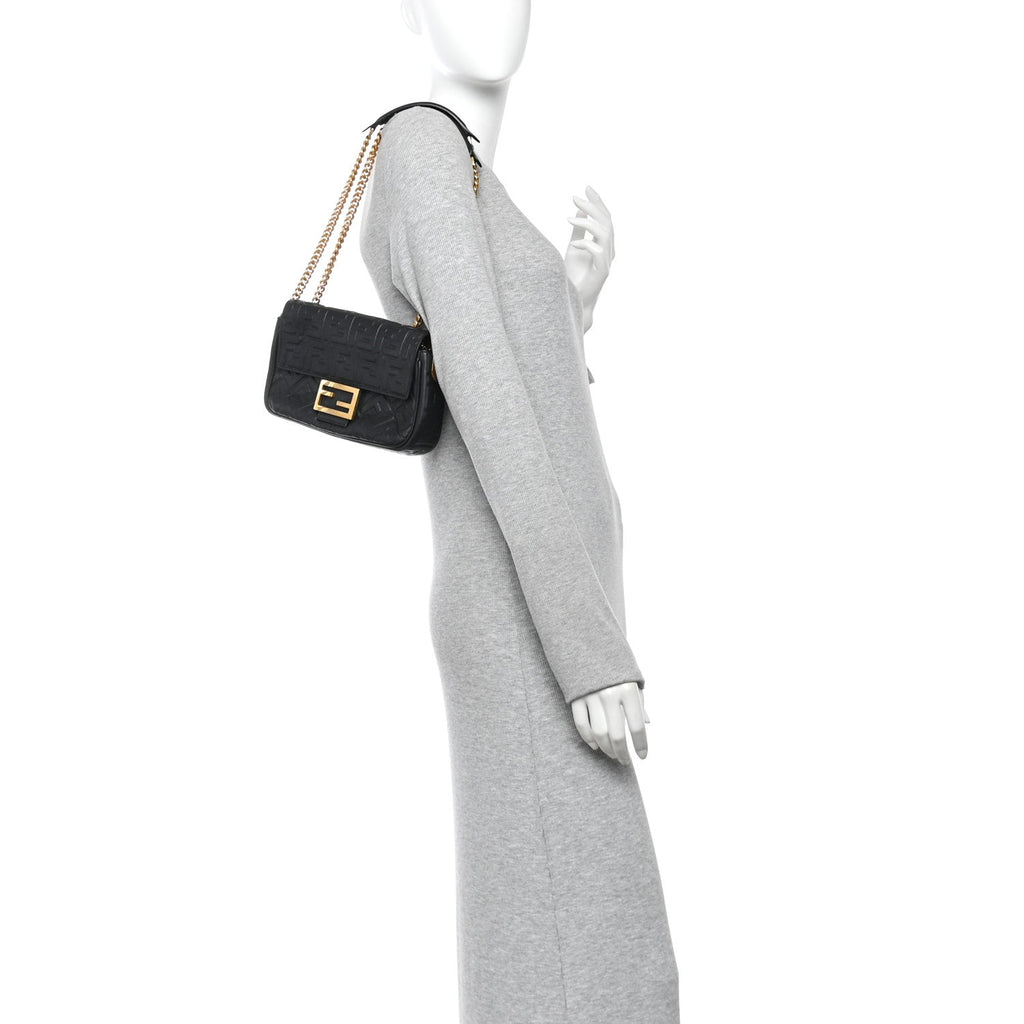 Nappa Small FF Embossed Midi Chain Baguette Black